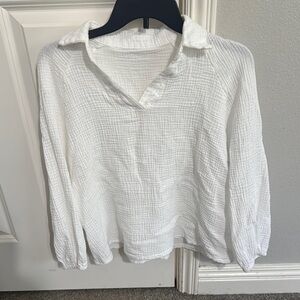 SHEIN White Crinkle Long Sleeve Top